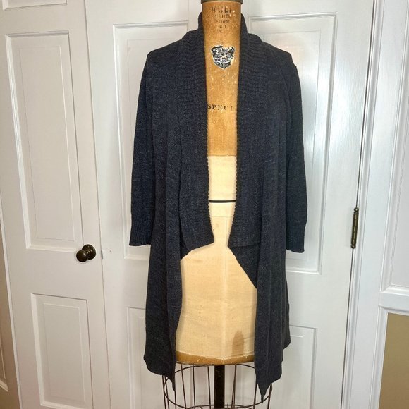 Eileen Fisher Sweaters - Eileen Fisher Waterfall Open Front Cardigan Sweater Sz XS Gray Heathered Cotton